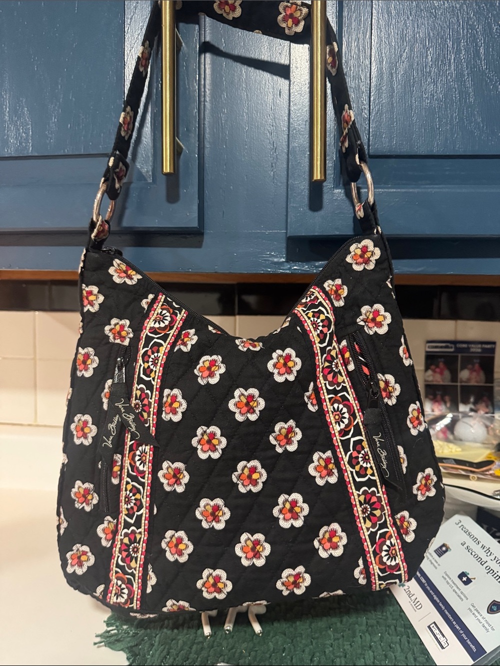 Vera Bradley Quilted Black Floral Bag